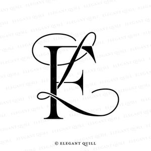 May include: A black and white illustration of the letter "F" with a decorative flourish. The letter is in a script font and has a classic, elegant style. The image is surrounded by the text "Elegant Quill" repeated multiple times.
