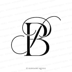 Op de afbeelding: Zwart-wit monogram van de letters "B" en "L" die met een decoratieve krul met elkaar zijn verweven. De letters zijn in een vetgedrukt lettertype met schreef. Het monogram is gecentreerd op een witte achtergrond. De tekst "© ELEGANT QUILL" staat onder het monogram.