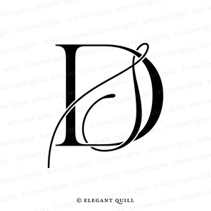 May include: A black and white monogram of the letters "LD" with a stylized flourish. The letters are in a classic font and the flourish is elegant and flowing. The monogram is set against a white background.