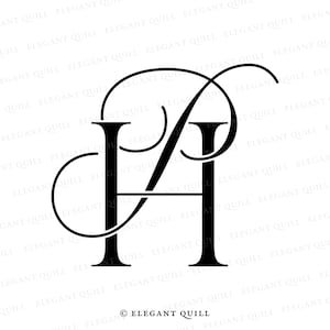 Puede incluir: Monograma en blanco y negro de las letras "J" y "H" con un adorno decorativo. Las letras están entrelazadas y la "J" tiene un adorno decorativo en la parte superior. El monograma está sobre un fondo blanco.