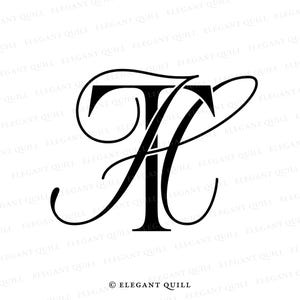 Peut inclure: Un monogramme noir et blanc des lettres "T" et "H" en police cursive. Le "T" est droit et le "H" est courbé autour du "T". Les lettres sont sur un fond blanc.