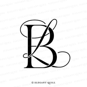 May include: Black and white monogram of the letters "L" and "B" intertwined with a decorative flourish. The letters are in a classic, elegant font. The monogram is surrounded by the text "Elegant Quill" repeated multiple times.