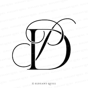 May include: A black and white monogram of the letters "VD" with a decorative flourish. The letters are in a script font and are intertwined. The monogram is surrounded by the text "Elegant Quill" repeated multiple times.