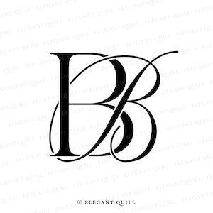May include: Black and white monogram of the letters "B" and "B" intertwined. The letters are stylized with a flourish and are set against a white background. The text "&copy; ELEGANT QUILL" appears at the bottom of the image.