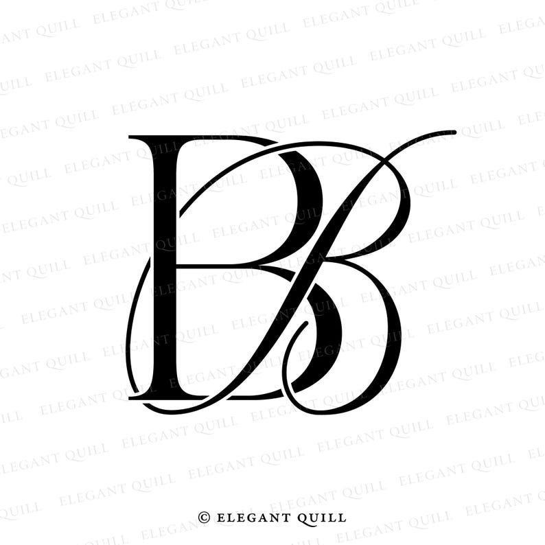 May include: Black and white monogram of the letters "B" and "B" intertwined. The letters are stylized with a flourish and are set against a white background. The text "&copy; ELEGANT QUILL" appears at the bottom of the image.