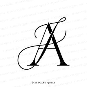 Può includere: Design monogramma nero con le lettere 'A' e 'P' intrecciate in una scrittura elegante su sfondo bianco. Il testo 'ELEGANT QUILL' si ripete sullo sfondo, creando un motivo sottile.