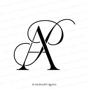 May include: Black and white monogram of the letters "A" and "P" intertwined. The letters are stylized with a calligraphic font and are connected by a decorative flourish. The monogram is centered on a white background.