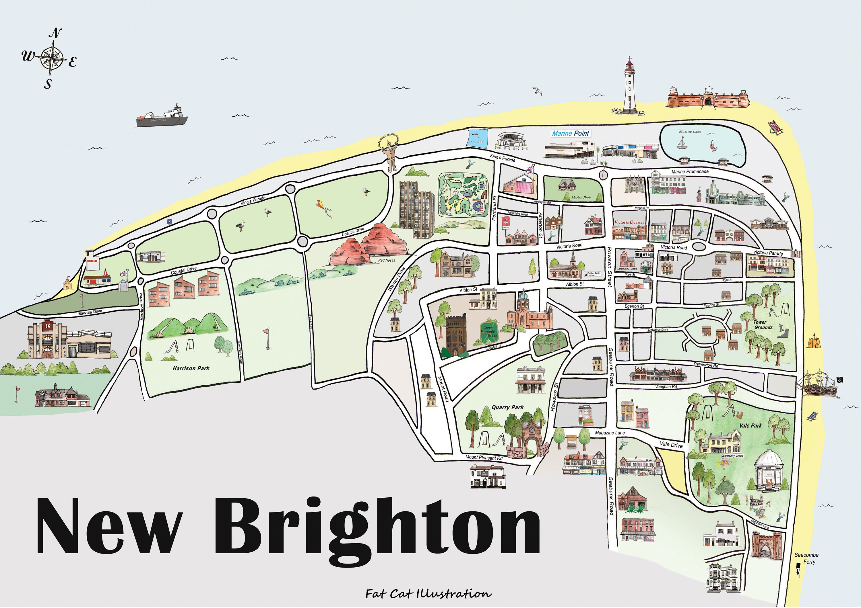New Brighton Large Mapillustrated New Brighton Print New Etsy UK