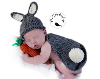 CROCHET PATTERN - Newborn Bunny Crochet Hat & Cape Set with Carrot - Newborn Prop - Easter Rabbit