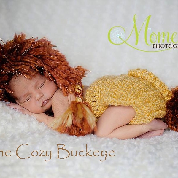 CROCHET PATTERN - Lion Hat & Diaper Cover - Newborn Prop - Animal Character - Halloween Costume - Baby Shower Gift - Nursery Decor