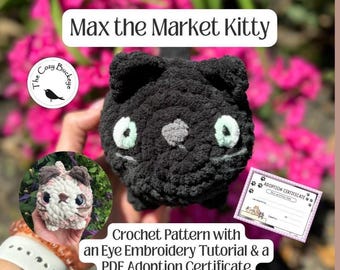 Patrón de crochet para el gatito/gato panqueque de Max the Market (PDF): el más vendido del mercado con certificado de adopción