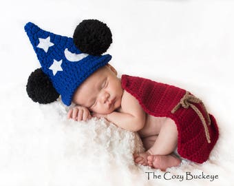 CROCHET PATTERN - Newborn Wizard Mouse Hat and Cape Set - Photography Prop - Wizard Costume