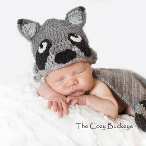 CROCHET PATTERN - Newborn Raccoon Hat and Cape Set - Newborn Prop - Animal Character - Woodland Nursery