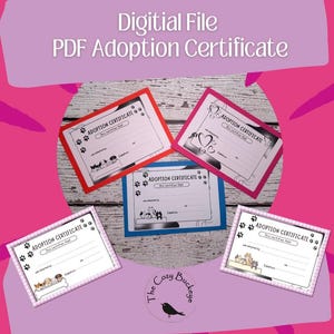 Certificado digital de adopción de mascotas en crochet (4x6 imprimible) / Diseños para gatos, perros y otros animales