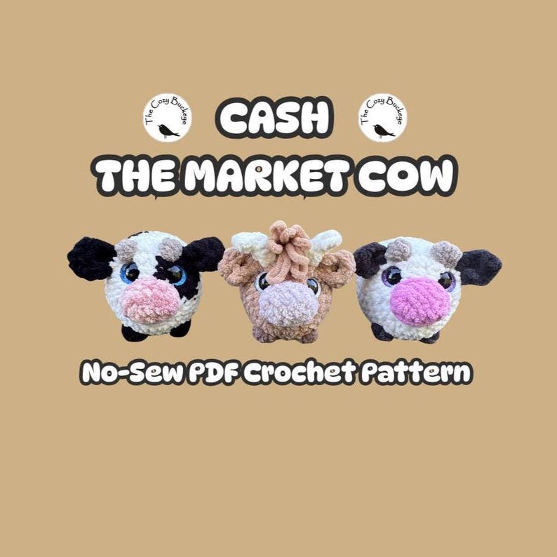 Vaca de mercado / Patrón de crochet en PDF únicamente / Confección rápida en el mercado / Vaca sencilla, vaca moteada o vaca de las Tierras Altas imagen 1
