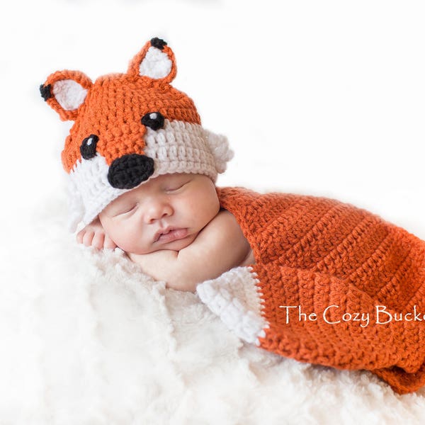 MOTIF AU CROCHET - ensemble cape et bonnet au crochet renard nouveau-né - chapeau renard - chambre de bébé des bois - déguisement animal