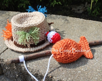 CROCHET PATTERN - Newborn Fisherman Hat and Fish - Photography Prop