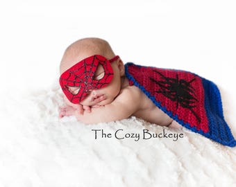 CROCHET PATTERN - Spider Superhero Cape & Felt Mask Set - Newborn Prop - Superhero Character - Halloween Costume