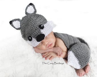 CROCHET PATTERN - Newborn Wolf Crochet Hat and Cape Set -   Newborn Prop - Animal Costume - Woodland Nursery - Baby Shower Gift