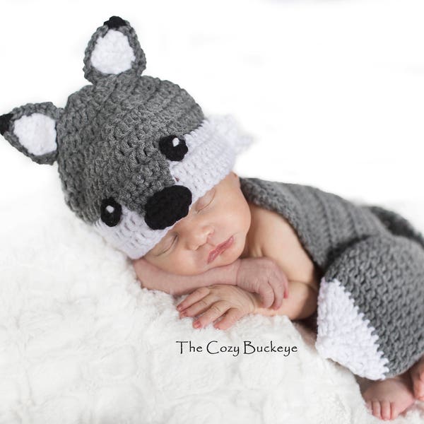 CROCHET PATTERN - Newborn Wolf Crochet Hat and Cape Set -   Newborn Prop - Animal Costume - Woodland Nursery - Baby Shower Gift