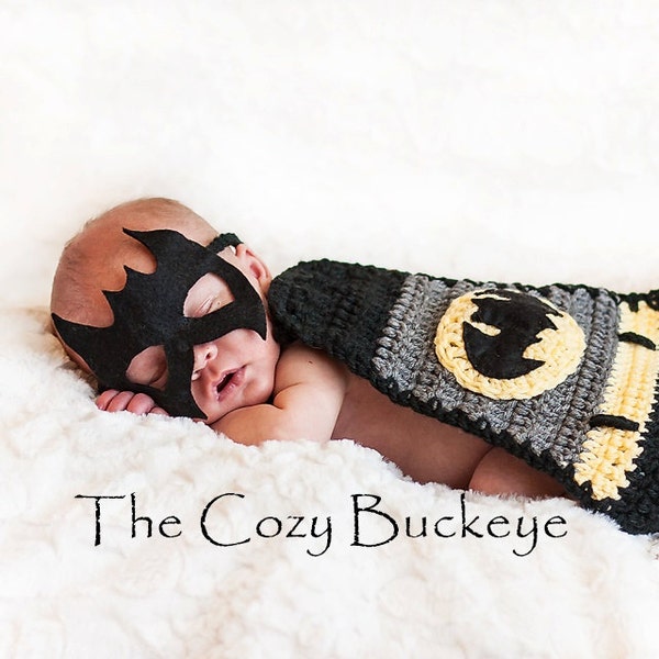 CROCHET PATTERN - Newborn Baby Bat Crochet Cape & Mask Set, Photography Prop, Superhero cape, Halloween Costume