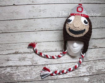 Crochet Brutus Hat Ohio State Mascot 