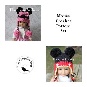Mouse Doll Hat Crochet Pattern Set: American Girl, Bitty Baby (PDF Pattern)