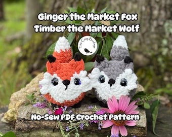 Crochet Fox & Wolf Plushie Pattern: No-Sew Market Animals (PDF Download) Ginger the Market Fox and Timber the Market Wolf