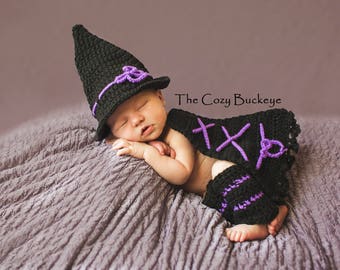 CROCHET PATTERN - Newborn Witch Hat Cape and Leg Warmers Set - Newborn Prop - Halloween Costume