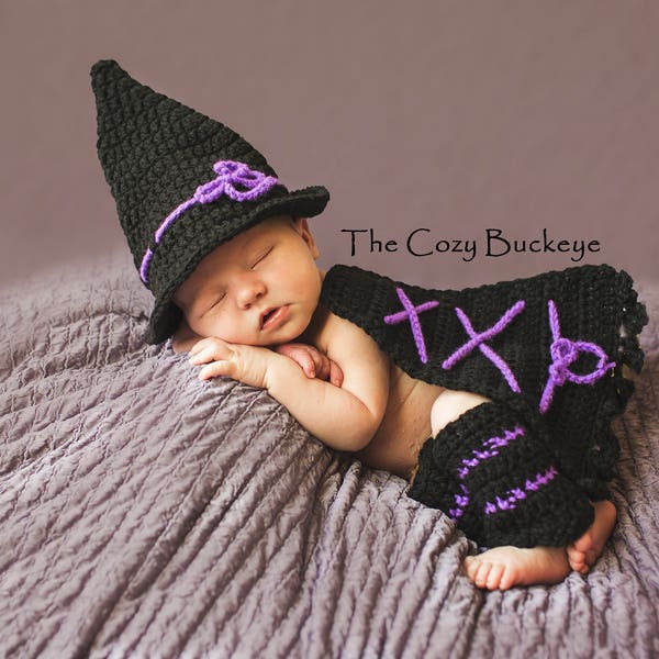 CROCHET PATTERN - Newborn Witch Hat Cape and Leg Warmers Set - Newborn Prop - Halloween Costume