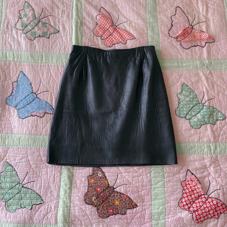 Buttery Soft Black Leather Pencil Skirt 90s Soft as Butter Black Leather Mini Skirt 27 Waist Made in USA