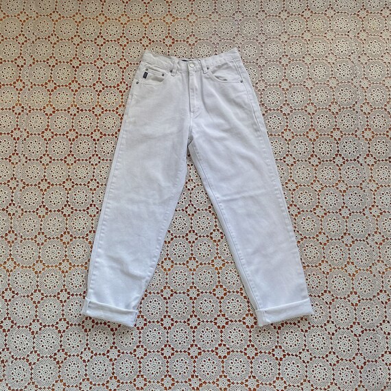 90s White Cotton Jeans | Mid Rise Tapered Mom Jean