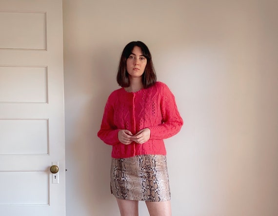 90s Fuchsia Mohair Button Up Cardigan Sweater | Ho