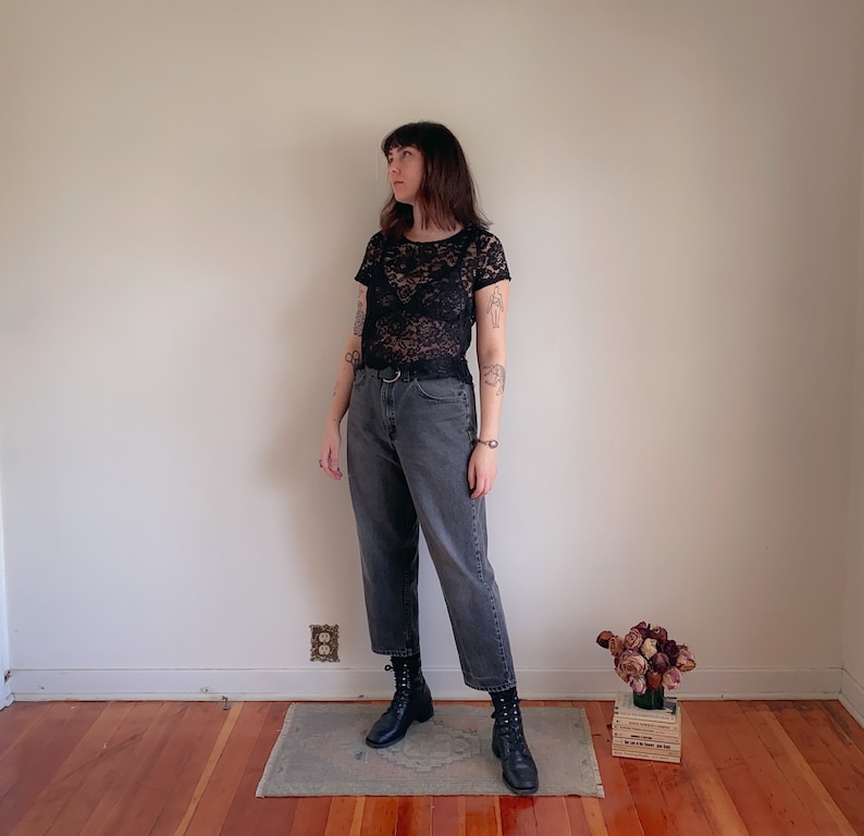Arizona High Waisted Tapered Leg 90s Mom Jeans Made in USA 34 Waist 90s Perfectly Faded Black Jeans