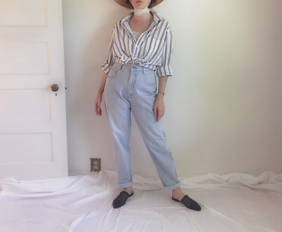 90s Olive & Navy Striped Button Up Shirt | 90s Whi
