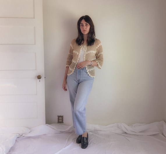 90s does 70s Cotton Crochet Tie Top | Beige & Crea