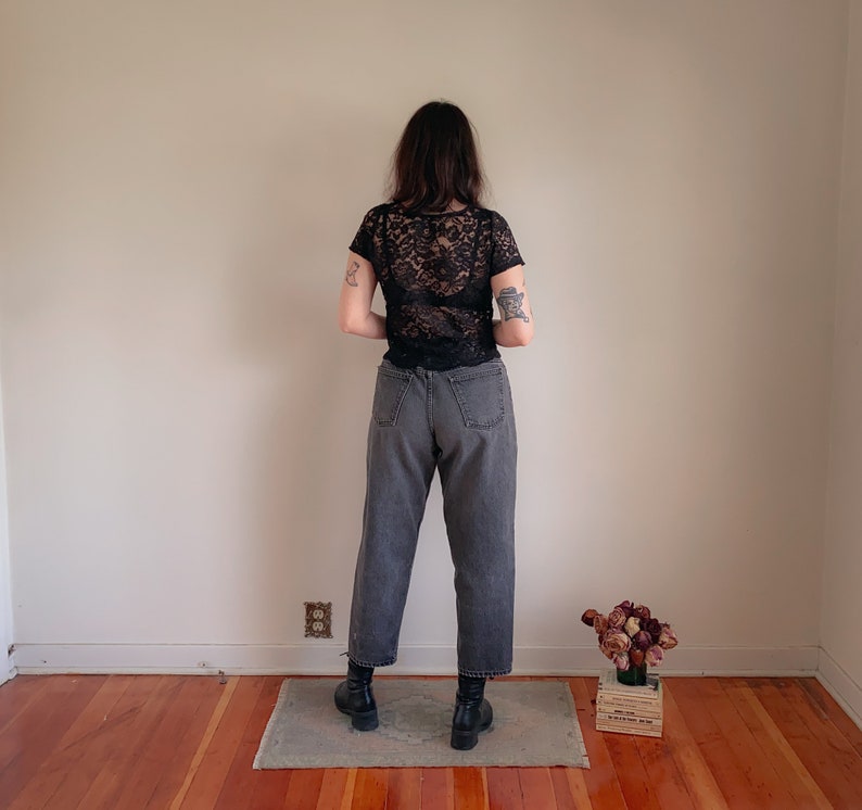 Arizona High Waisted Tapered Leg 90s Mom Jeans Made in USA 34 Waist 90s Perfectly Faded Black Jeans