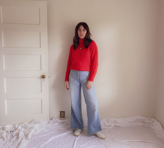 90s Cherry Red Fluffy Angora Turtleneck Sweater |