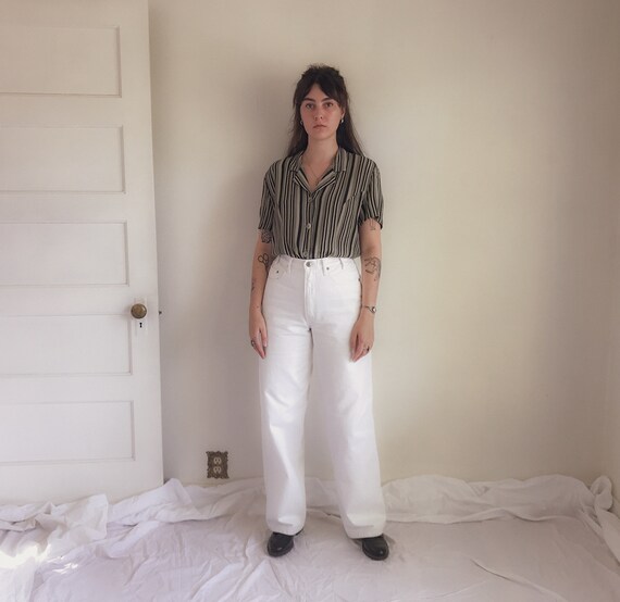 90s Bugle Boy Gold Crest White Wide Leg Jeans | 90