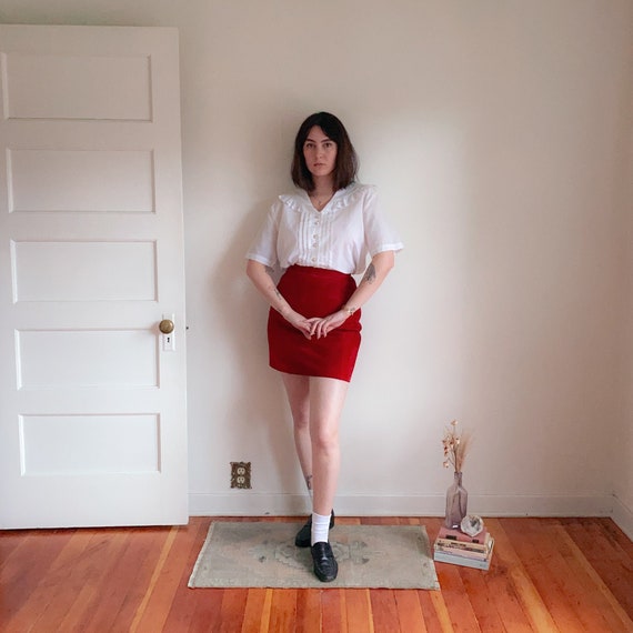 80s Oversized Collar Short Sleeve Blouse | White C