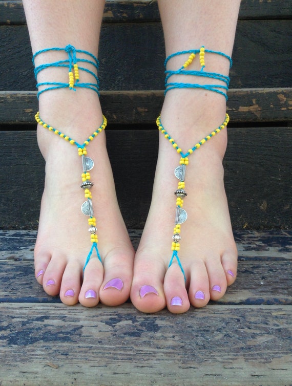 Bright boho barefoot sandals hippie footless sandals gypsy soleless sandals beach wedding beaded jewelry Bright boho barefoot sandals hippie footless sandals gypsy soleless sandals beach wedding beaded jewelry