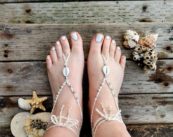 Ethereal Beach Wedding barefoot sandals crochet bridal jewelry