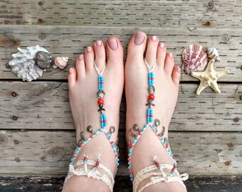Ariel Beach Barefoot Sandals: Shell & Mermaid Wedding Jewelry