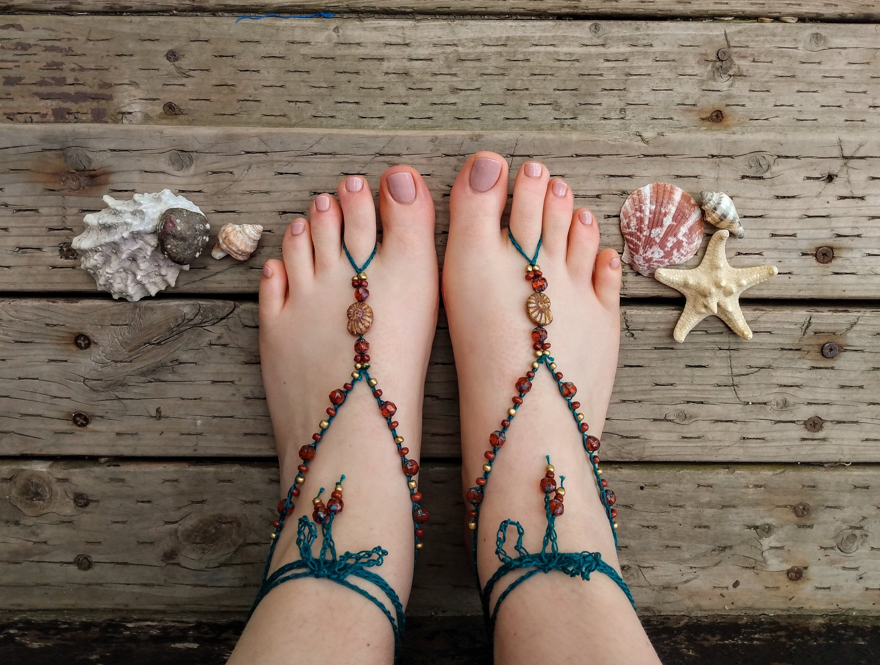 40 Gorgeous Patterns for Barefoot Sandals to Dress Your Feet 10 Crocheted Barefoot Sandals: Emerald & Bronze Boho Foot