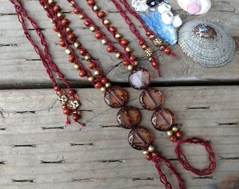 Red Beaded Barefoot Sandals, Boho Wedding Jewelry