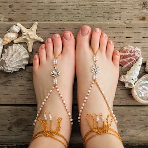 Beach wedding barefoot sandals boho soleless sandals bridal footless sandals crocheted beaded jewelry