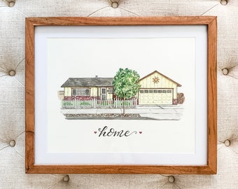 Custom House Portrait, Watercolor House Painting, Housewarming or Holiday Gift, Hand Painted by Christine Lezcano