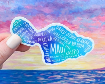 Maui Hawaii 4" Vinyl Sticker, Cities of the Island, Laptop or Water Bottle Decal, Dishwasher and Microwave Safe