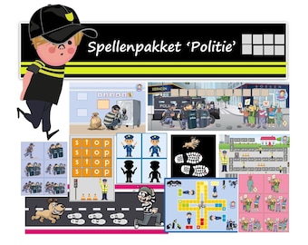 Spellenpakket thema 'Politie' voor kleuters, met zes educatieve gezelschapsspellen