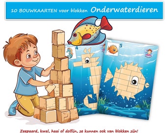 10 building cards for underwater animals